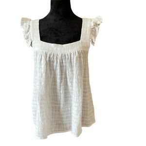 Lumiere Women's Cream Square Neck Ruffled Wide Strap Tank Top Size S